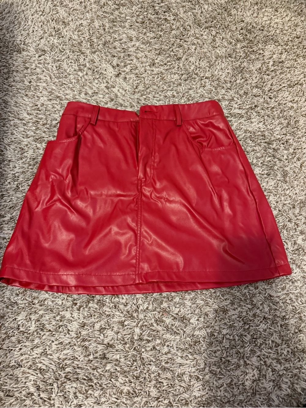 SHEIN Red Faux Leather Mini Skirt with Belt Loops
